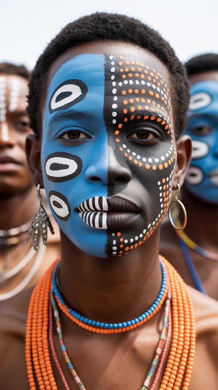 Elaborate African Face Painting Close-Up