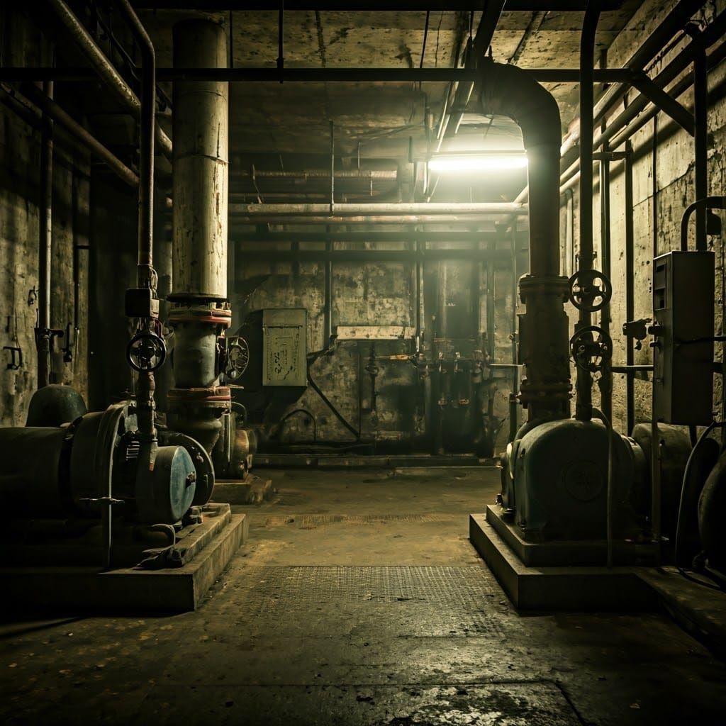 Dimly Lit Boiler Room in Cinematic Style