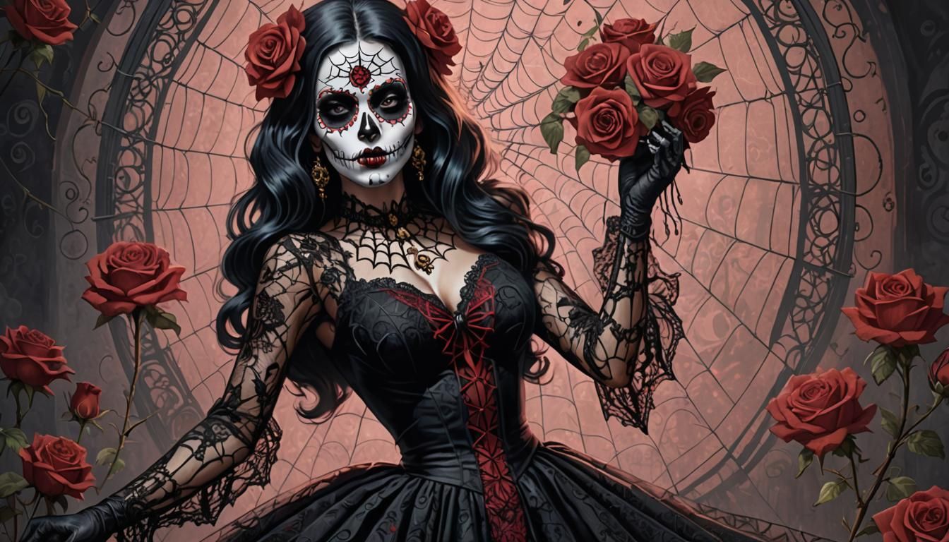 Santa Muerte Pinup in Gothic Art Style