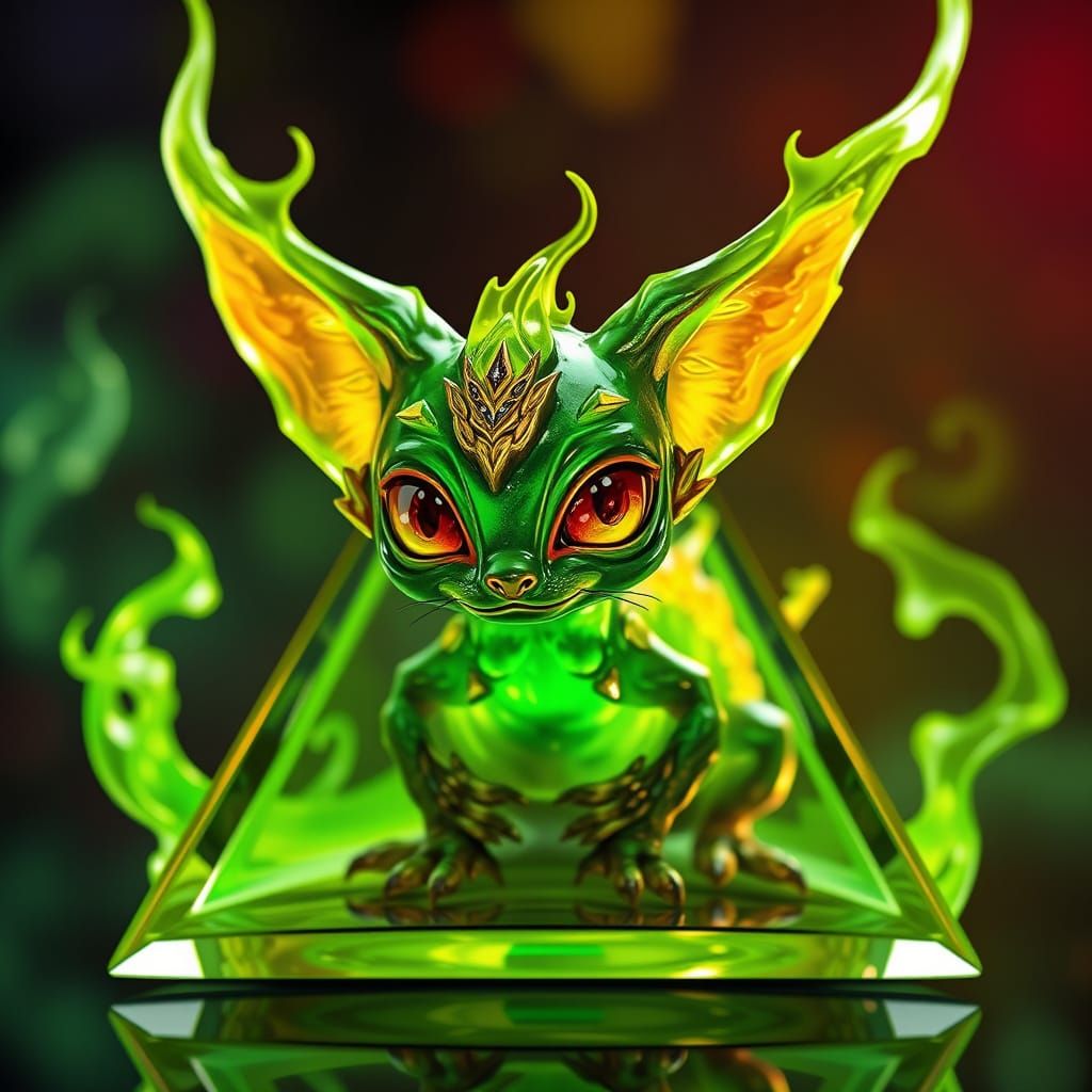 Mystical Green Flame Elemental in Crystal Prism