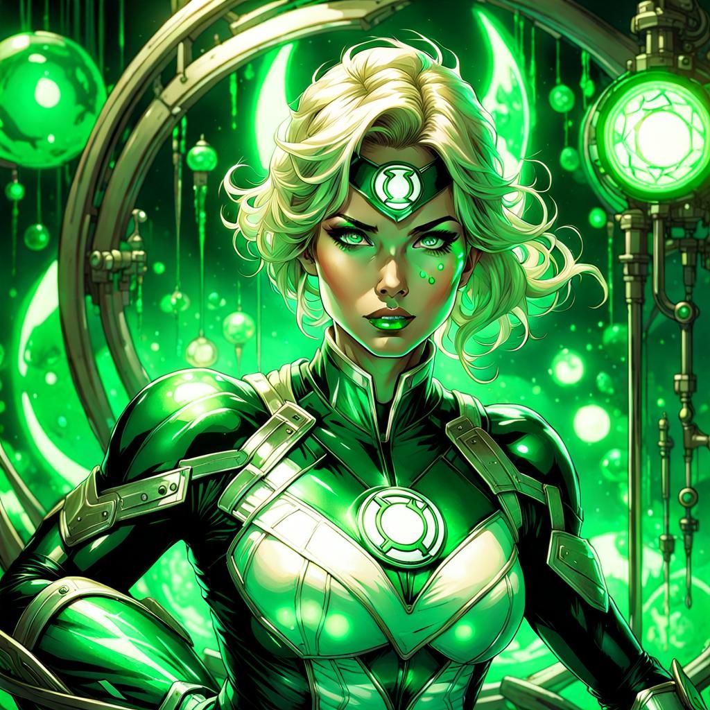 Green Lantern Jade Glow Pin-up in Laboratory