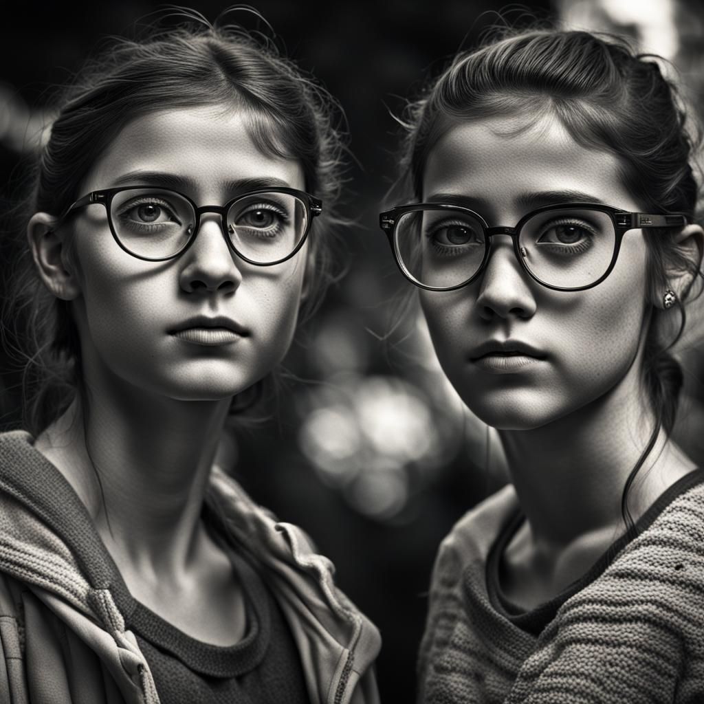 Hyperrealistic Portrait of Two Spanish Women with Glasses
