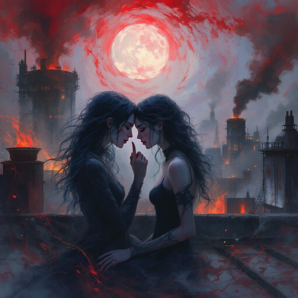 Ethereal Surrealism: Romance Under a Blood Moon