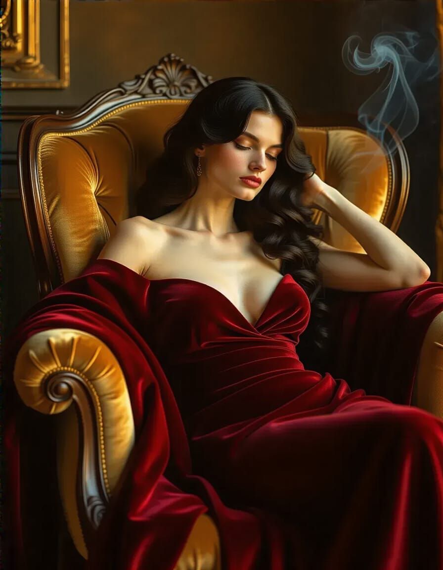 Elegant Woman in Velvet Chair: Baroque & Renaissance Style