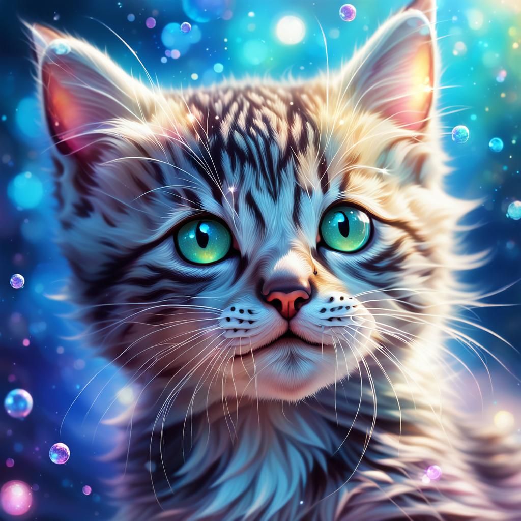 Cute Kitten with Sparkling, Magical Aura
