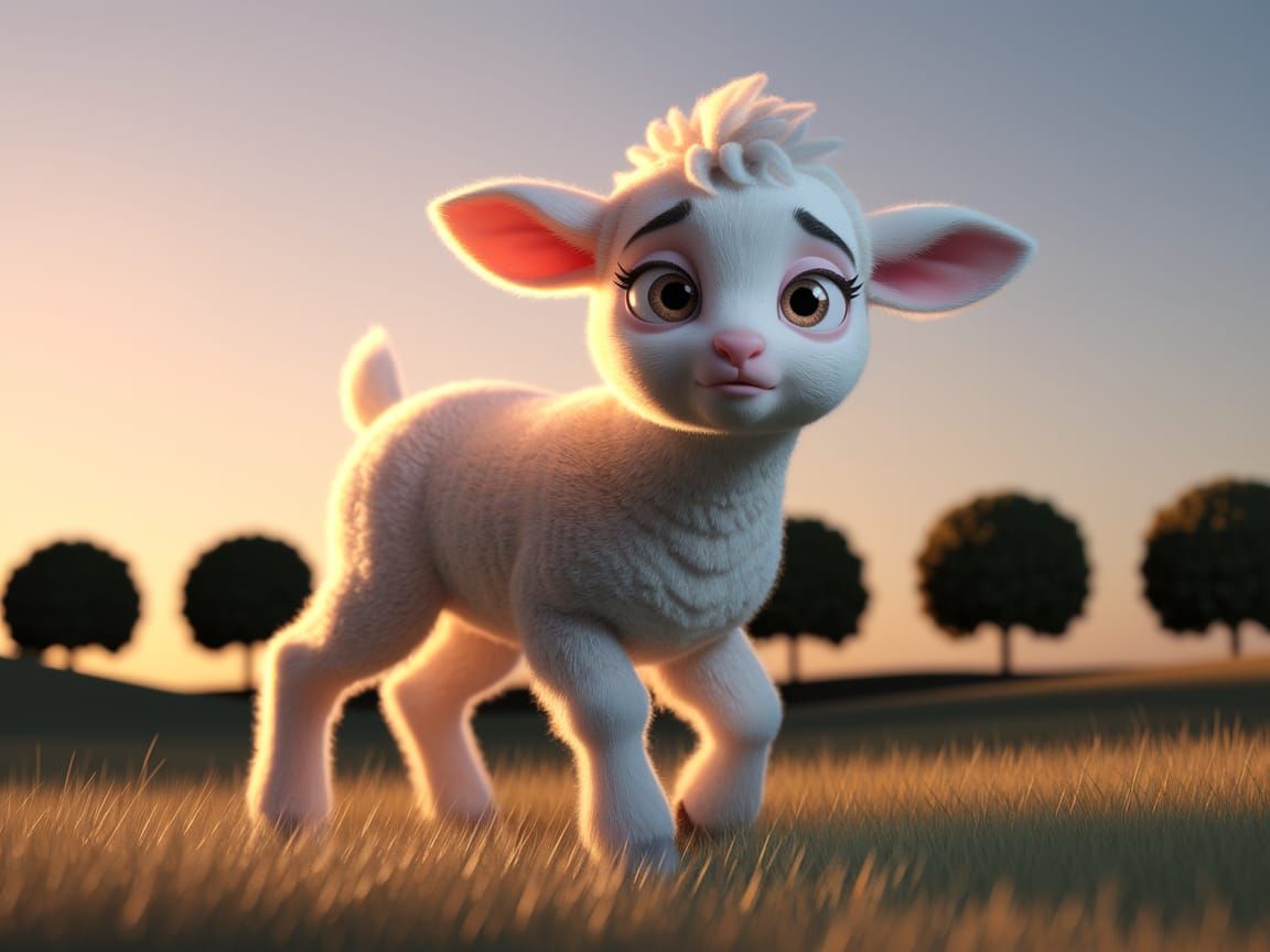 Nervous Lamb in Golden Meadow: 3D Render