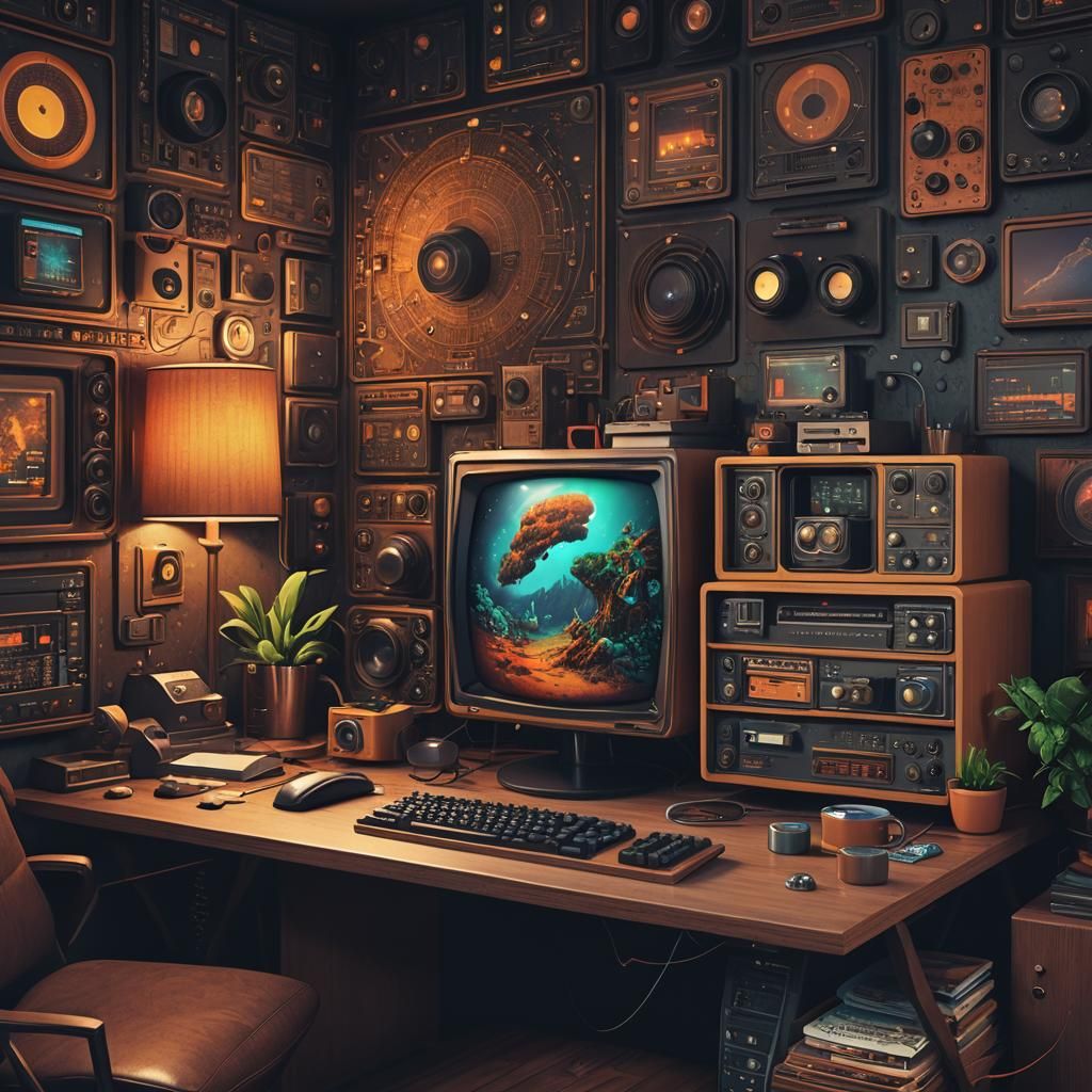 70s Computer on Desk: Detailed Matte Painting