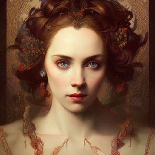 Dark Lady Portrait in Art Nouveau Style