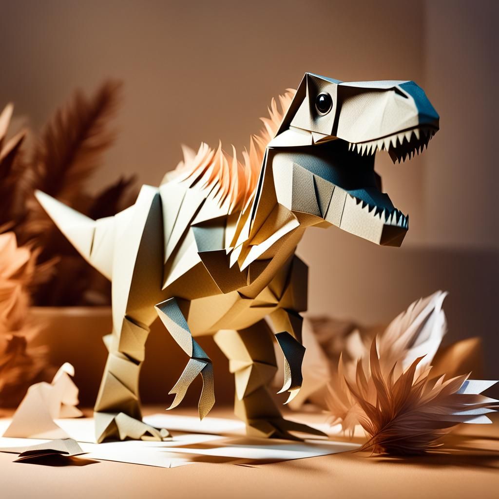 Detailed Paper Art Sculpture of Feathered T-Rex