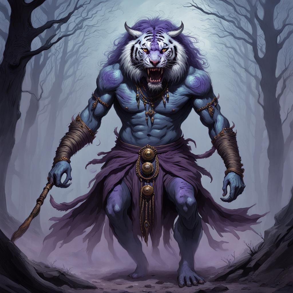 Rakshasa Tiger Demon Shaman in Dark Fantasy Style