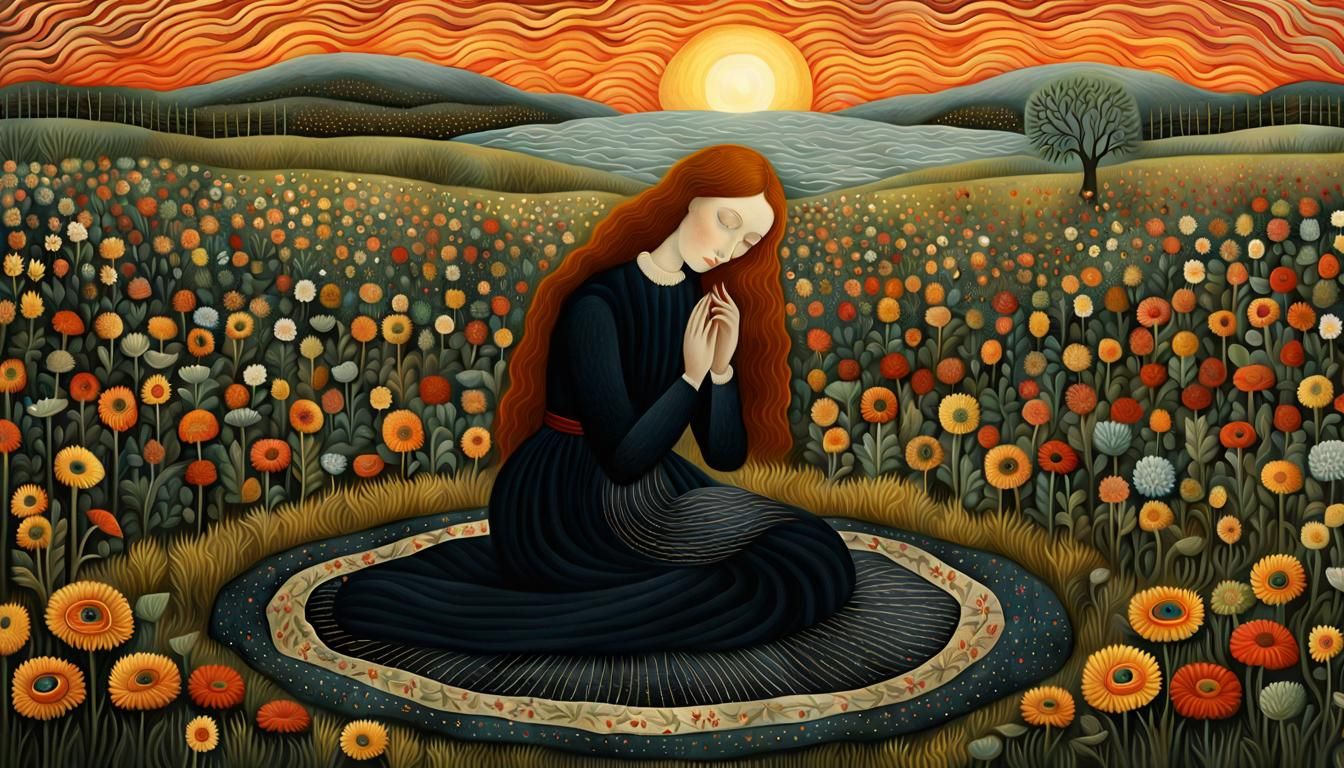 Surreal Woman at Sunset: Digital Bio Art