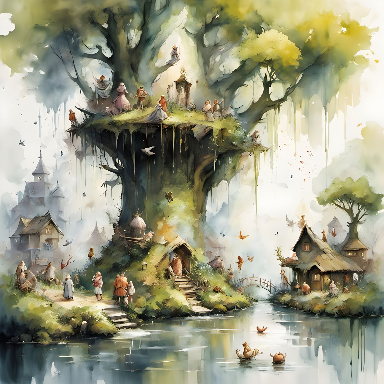 Shrek's Whimsical Swamp Sanctuary in Watercolour Style