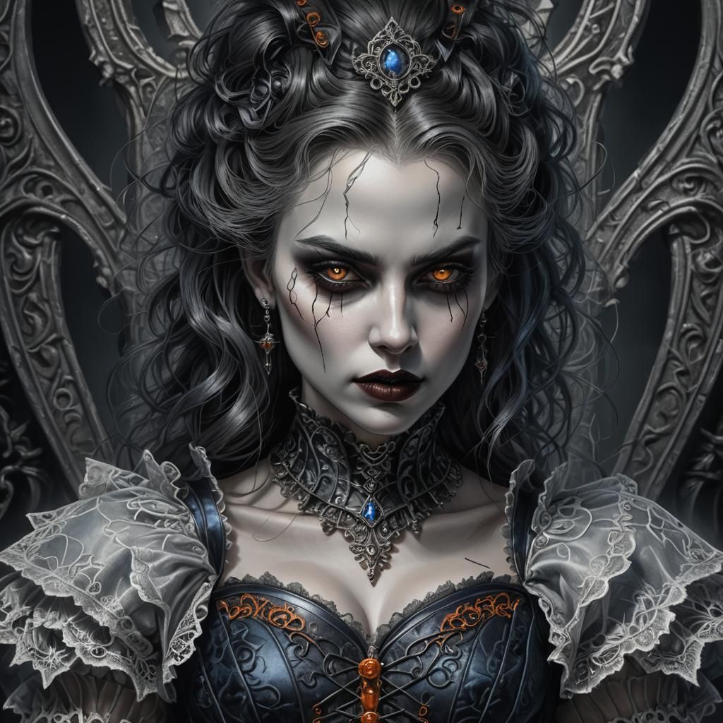 Dark Fantasy Vampire Portrait in Pencil Sketch Style