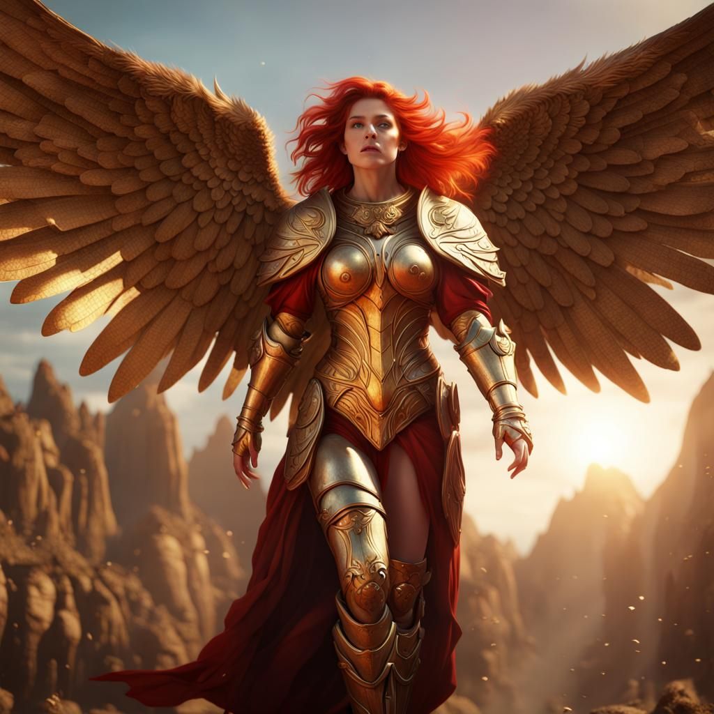 Winged Woman in Golden Armor, Fantasy Art