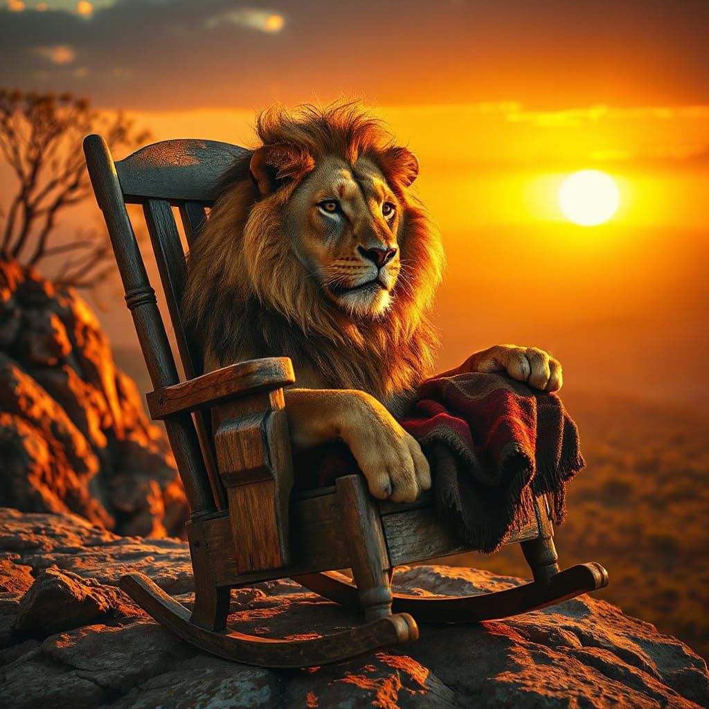 Lion King on a Cliff in Golden Light