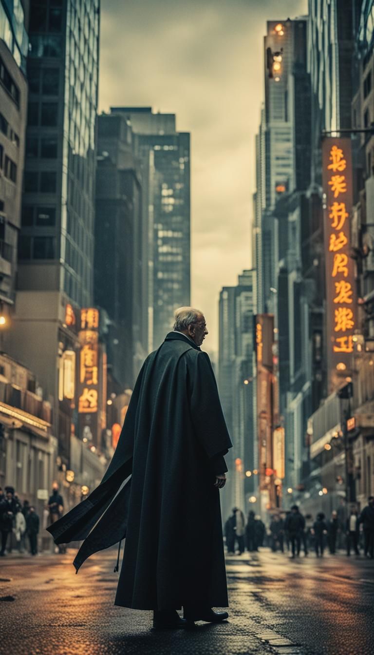 Priest in Modern City, Cinematic Film Still