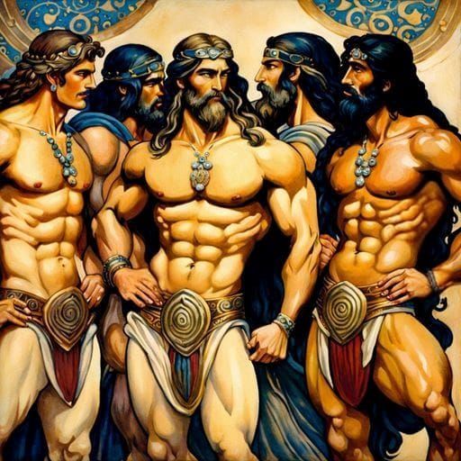 Passionate Kiss: Minoan Men in Watercolour Style