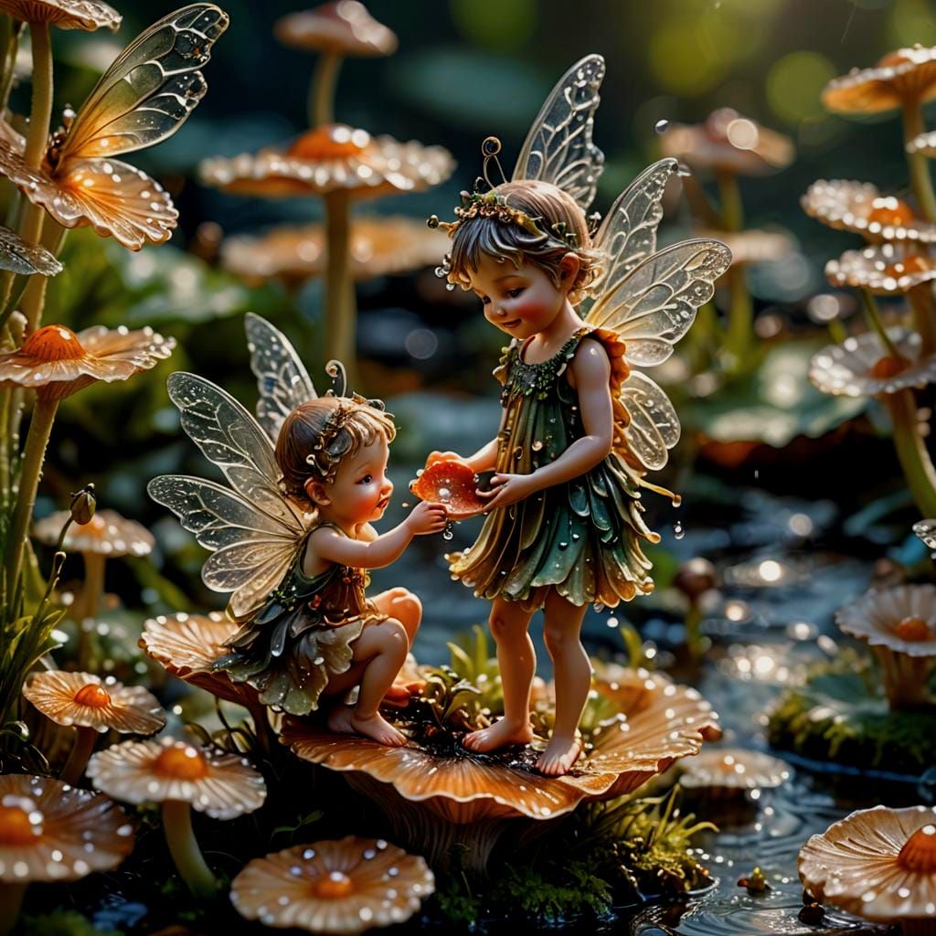 Detailed Macro Photograph of Baby Fairies Dancing