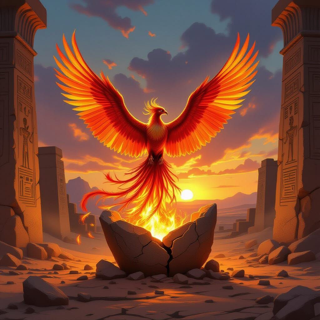 Majestic Phoenix Erupts From Ancient Chrysalis