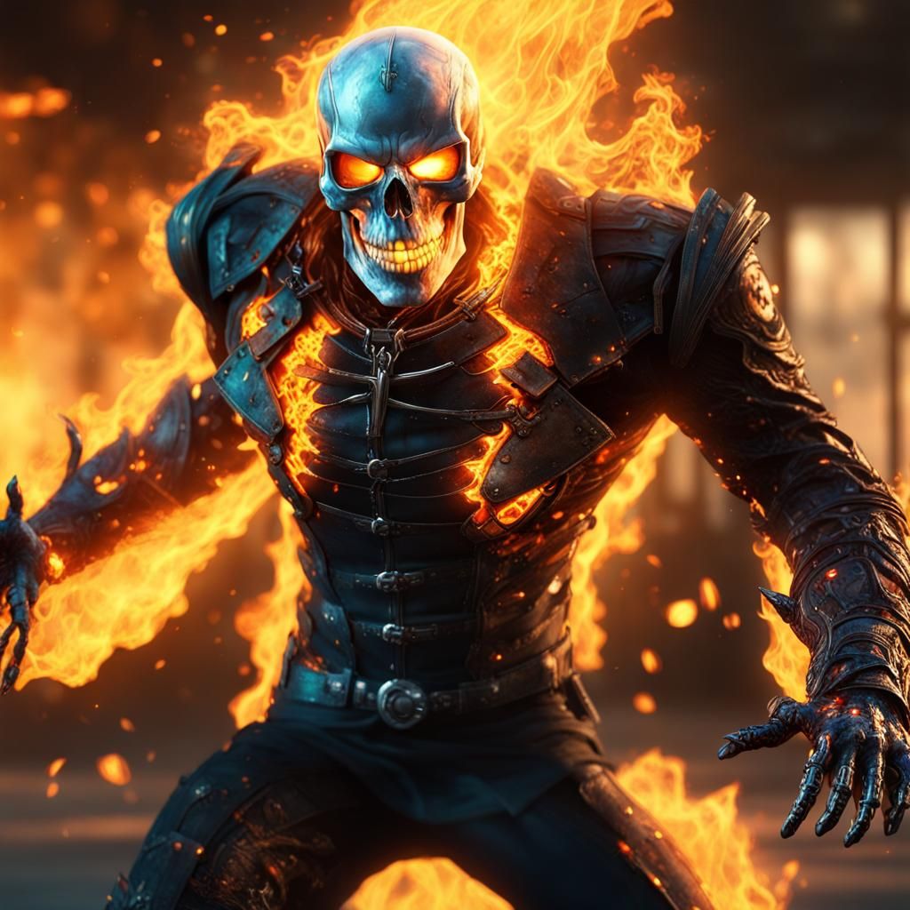 Flaming Skull Superhero in Mythical Style