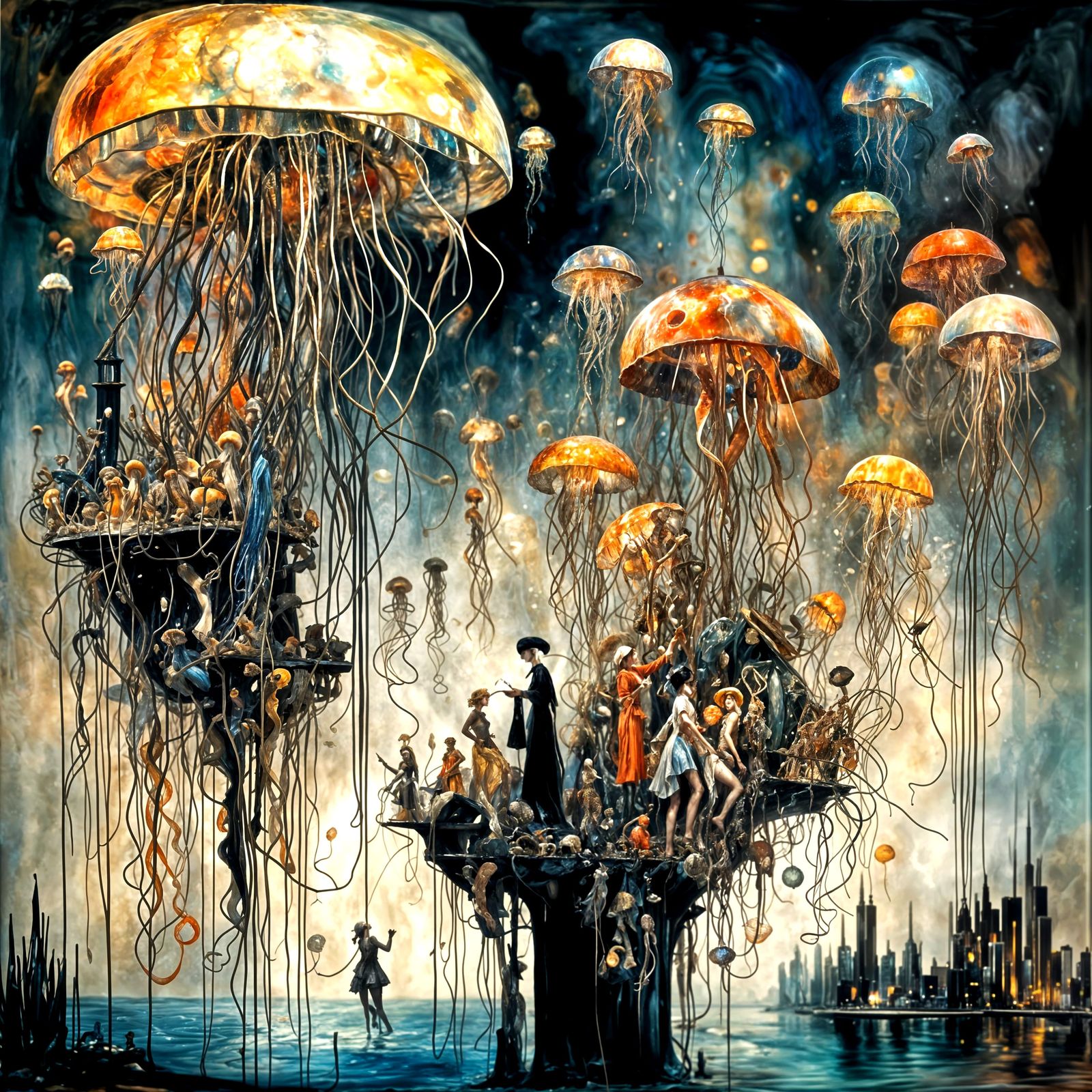 Recycled Plastic Jellyfish in Pino Daeni Style