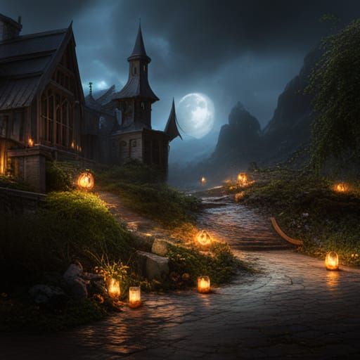 Halloween Witch Casting Spells in Fantasy Art