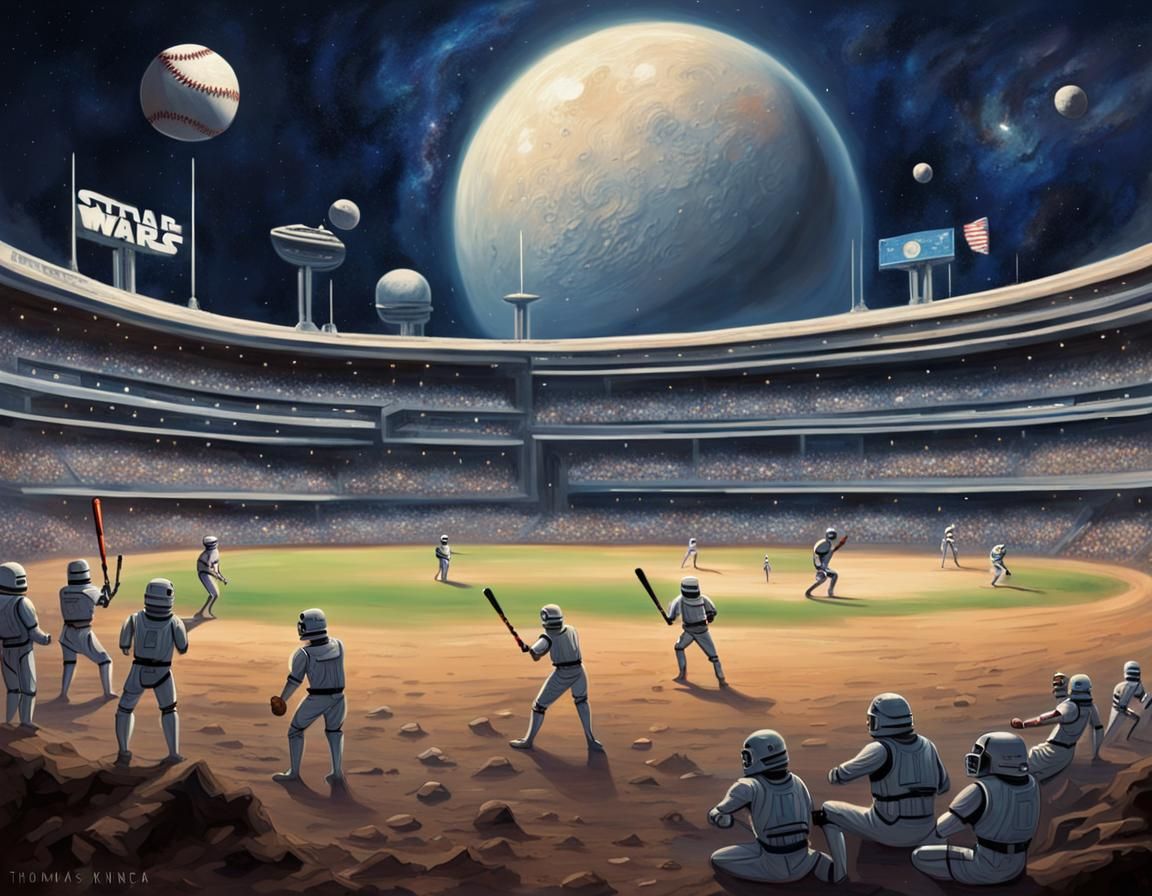 Futuristic Baseball on the Moon with Galaxy View