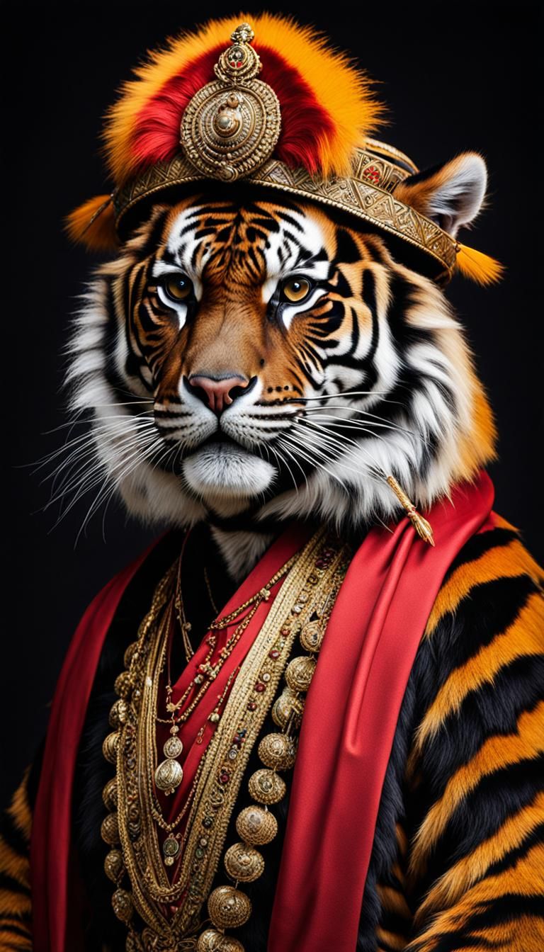 Sumatran Tiger in Indonesian Costume: Realistic Photo