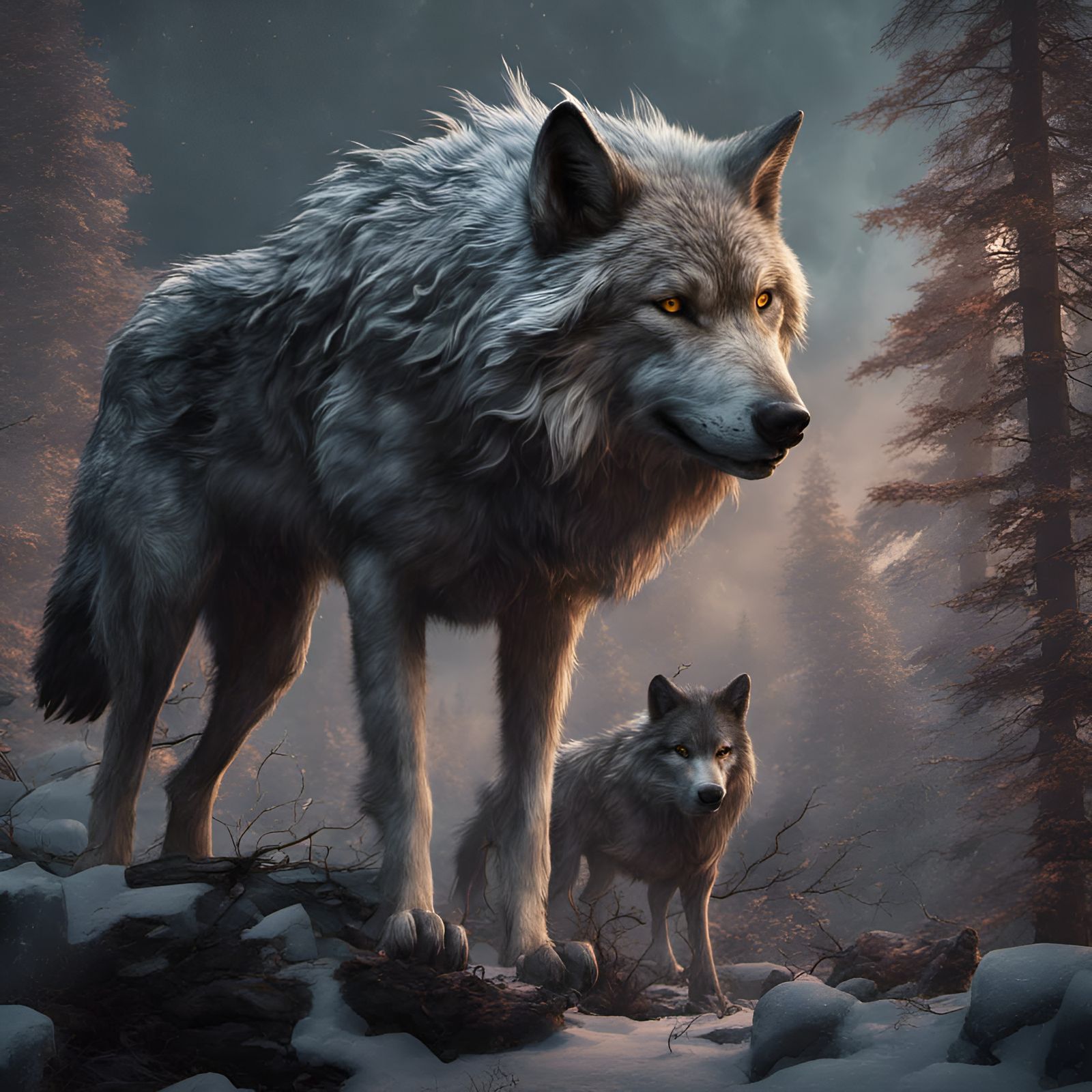 Fantastical Wolves in Detailed Matte Painting