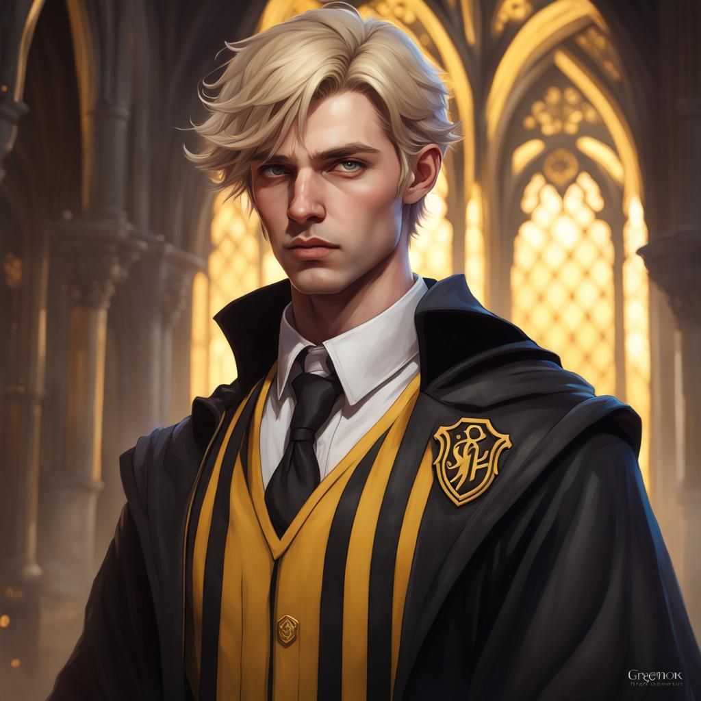 Gothic Hufflepuff Student Portrait in Art Nouveau Style