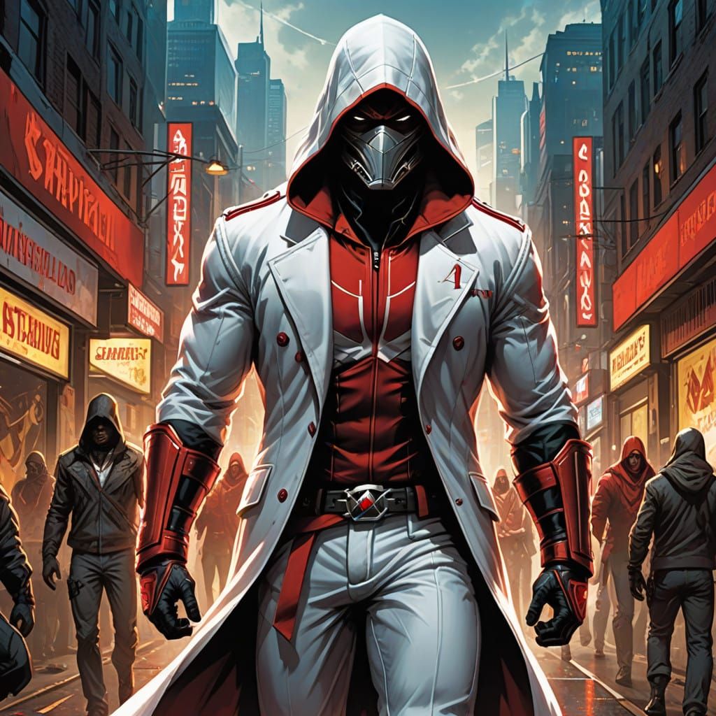 Elegant Assassin in White: Marvel-Style Comic Book Art