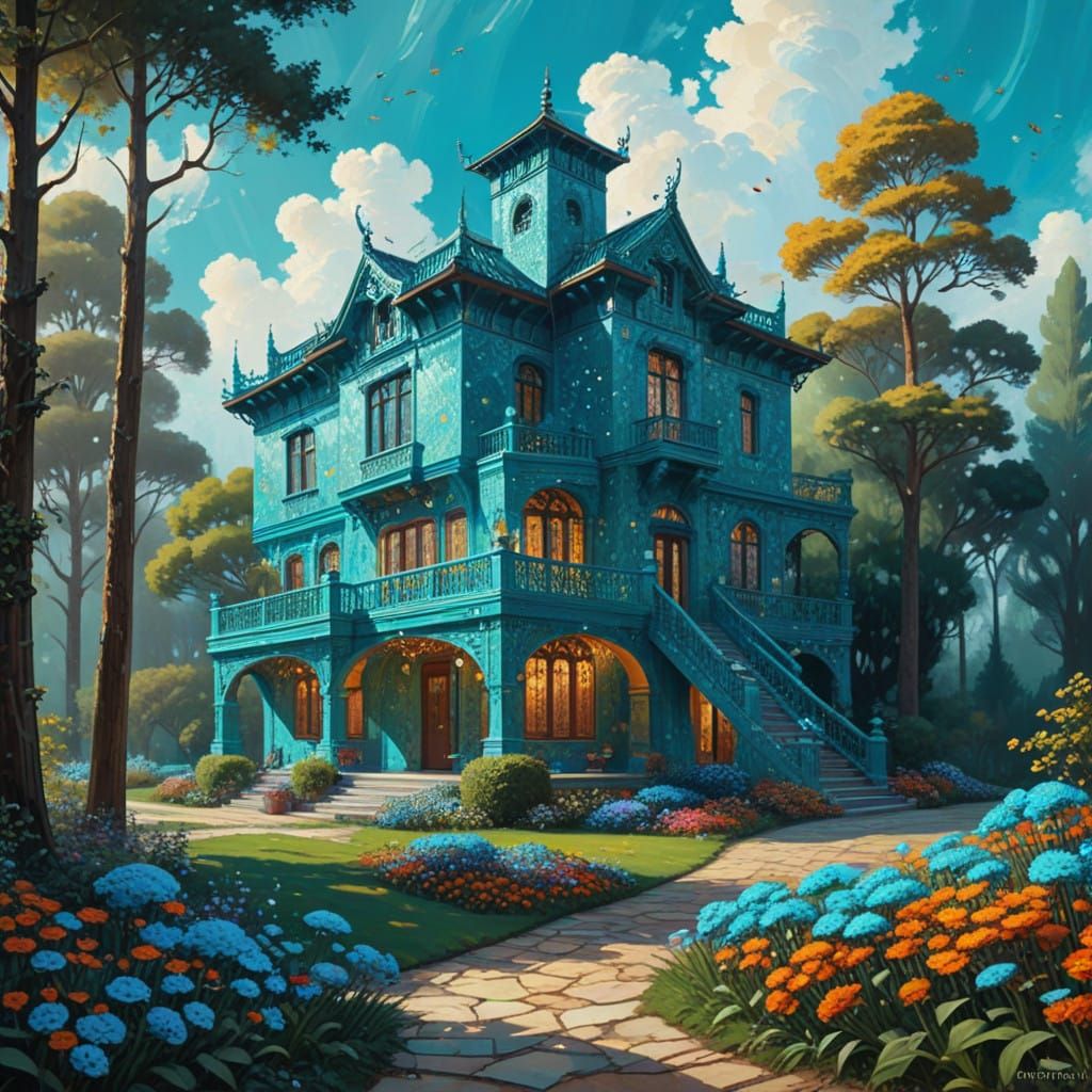 Turquoise Opulence in Dreamlike Surrealism