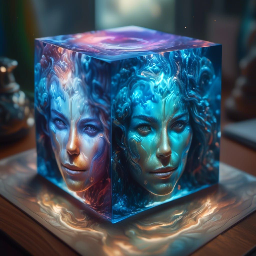 Fantasy World Inside Cube, Hyperrealistic Digital Art