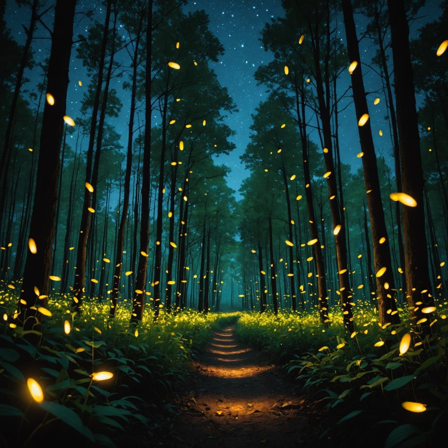 Endless Fireflies Glowing in the Night