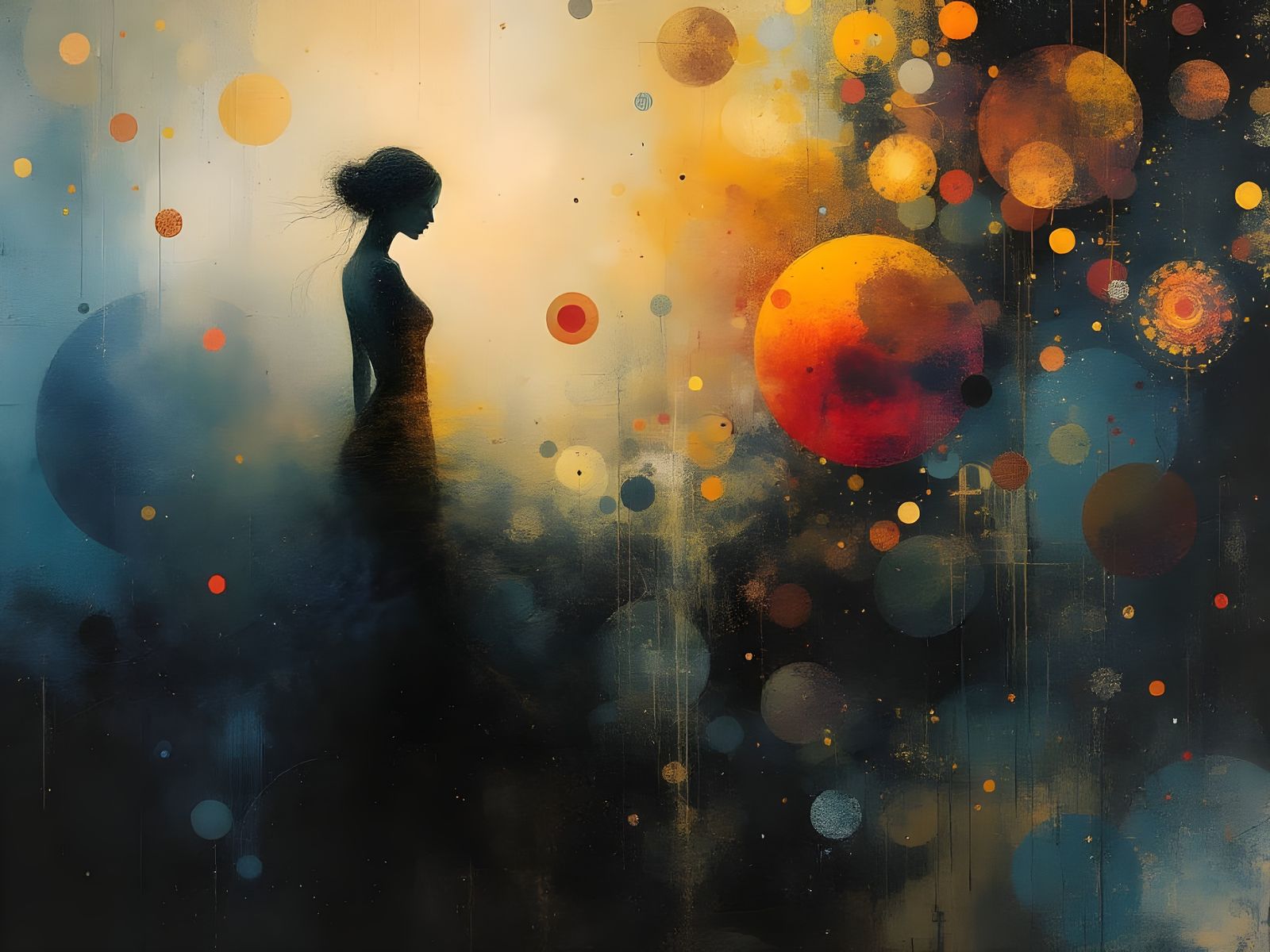 Ethereal Surrealism: Woman in Radiant Serene Landscape