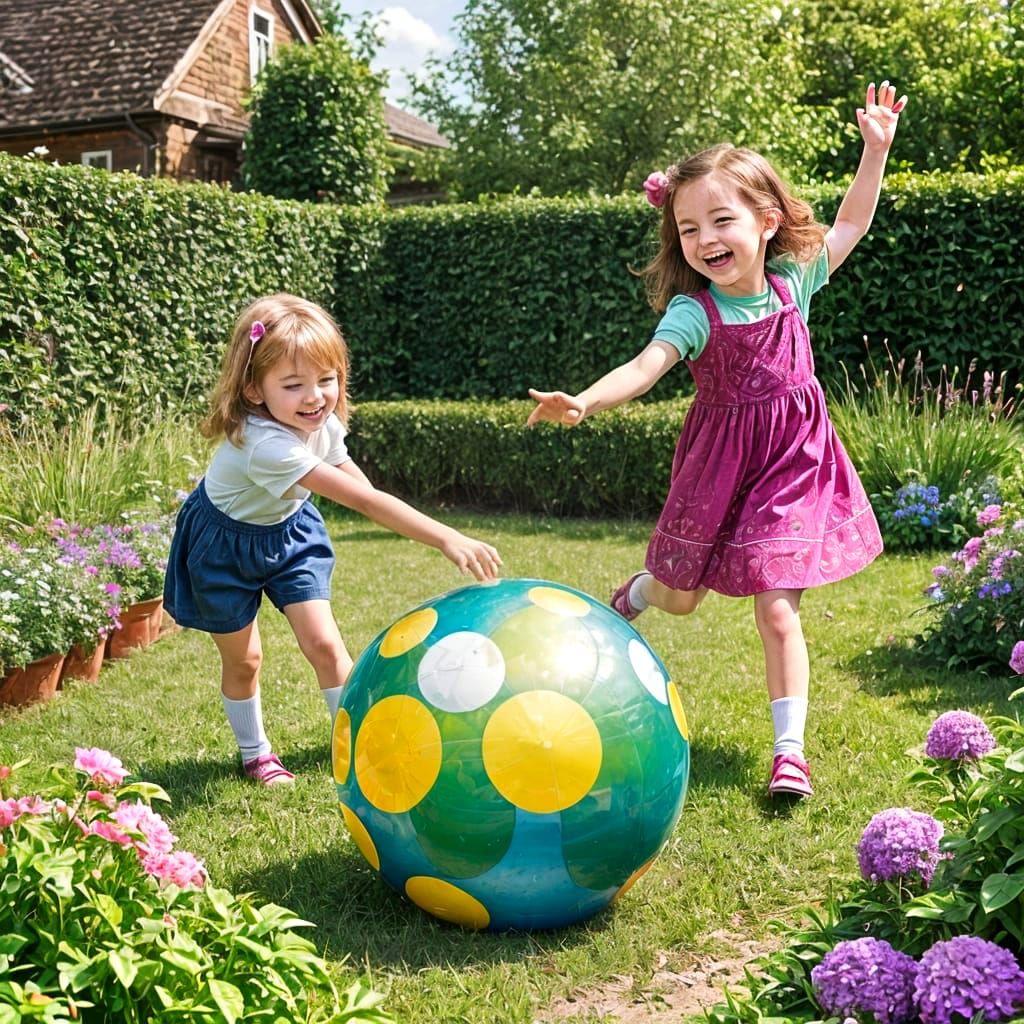 Child's Joyful Garden Play with Colorful Ball