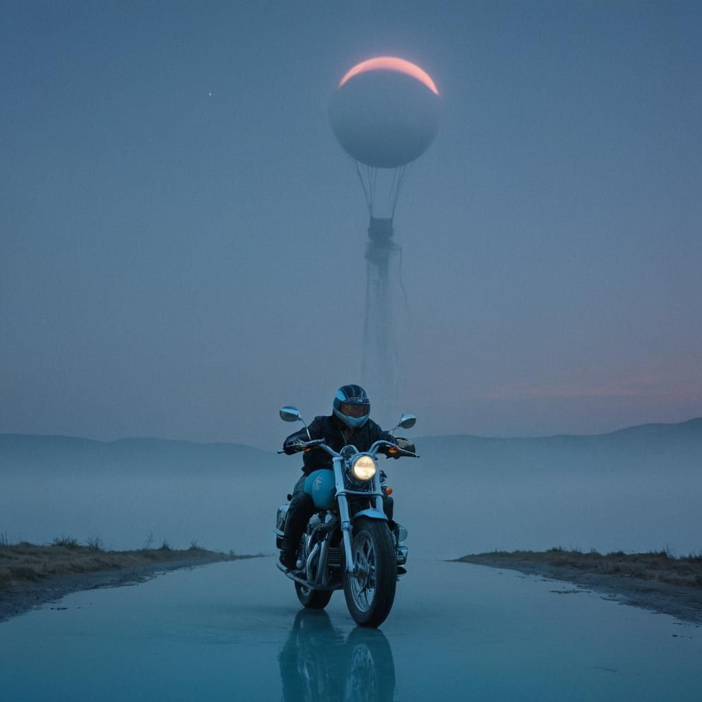 Surreal Futuristic Motorcycle in Dreamlike Landscape
