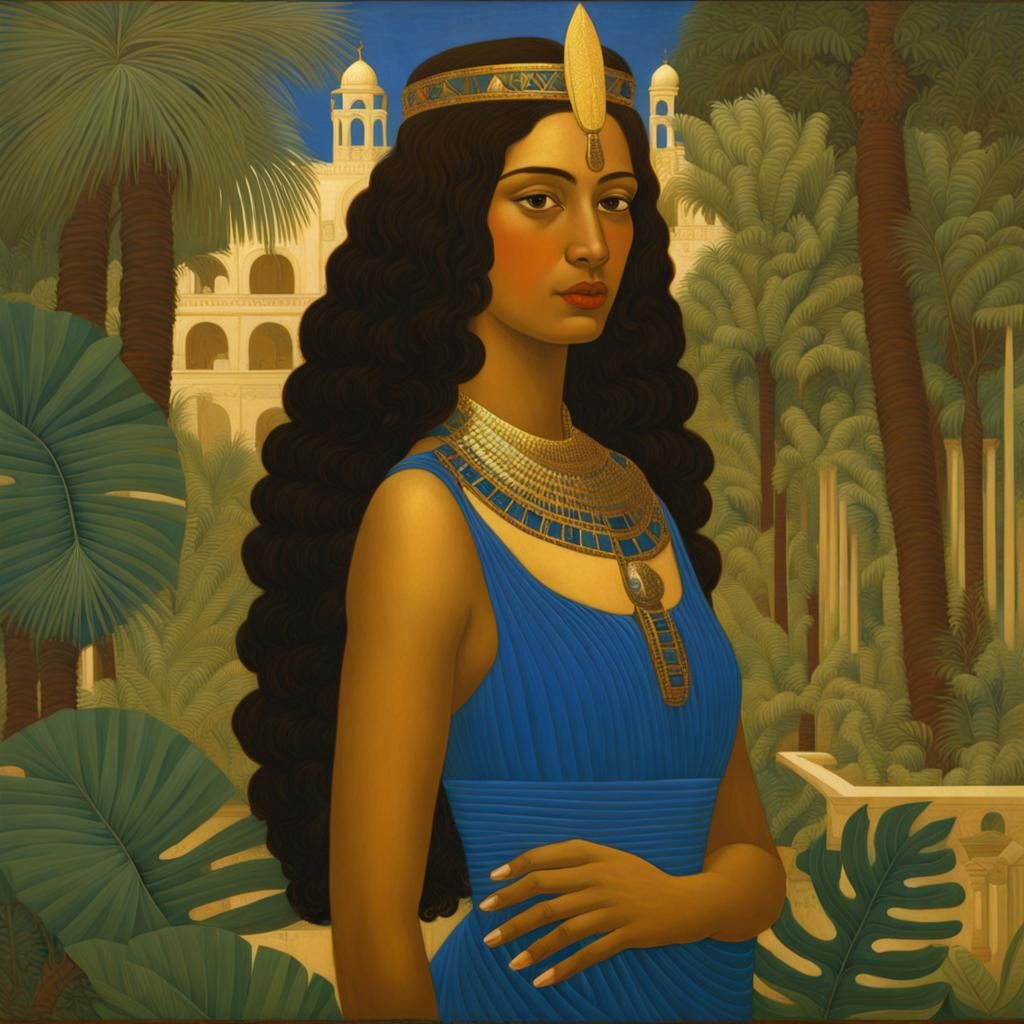 Egyptian Queen in Tropical Garden, Remnev-style Painting