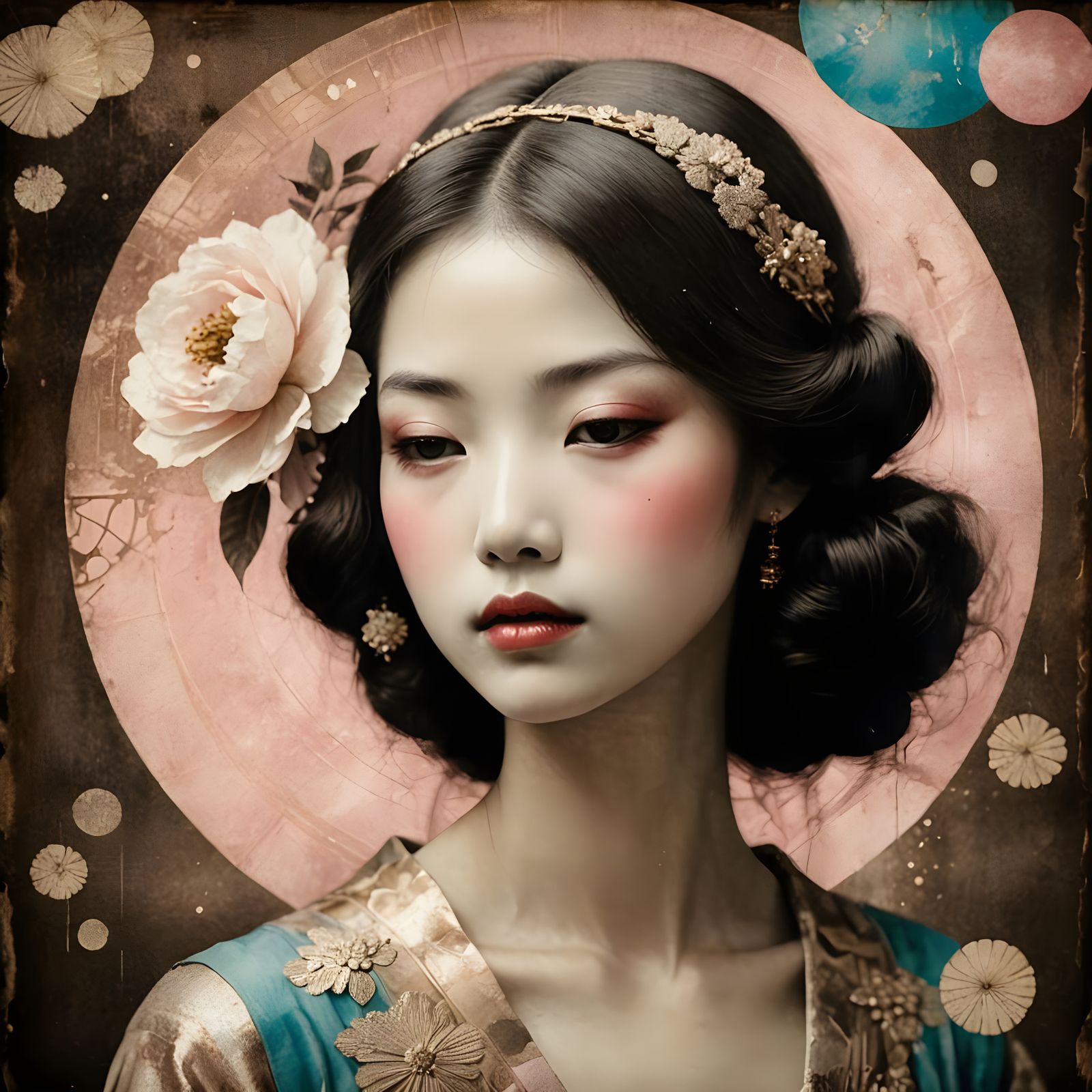 Ethereal Portrait in Vintage Japanese Art Style