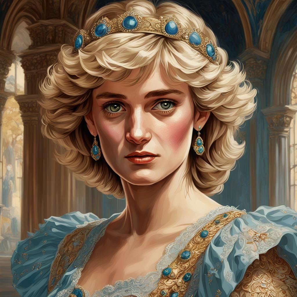 Hyperrealistic Portrait of Princess Diana in Splash Art Styl...