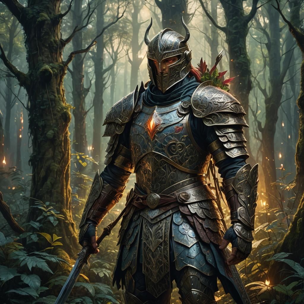 Mystical Forest Warrior in Intricate Armor