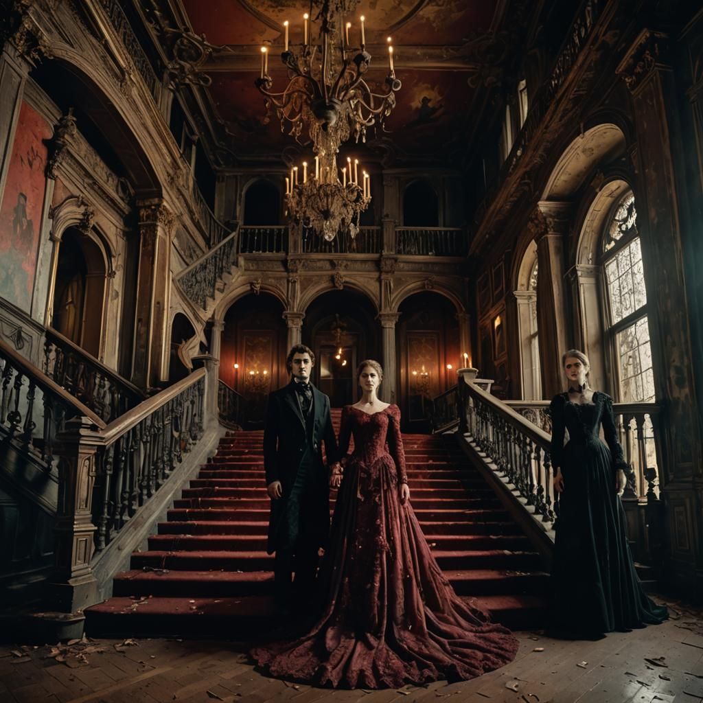 Gothic Romanticism: Haunted Figures in Victorian Mansion