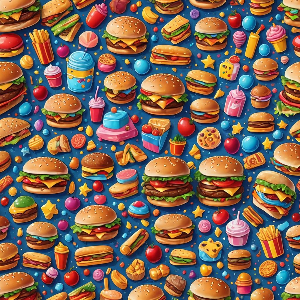 Chibi Kawaii Fast Food Wonderland in Airbrush Style