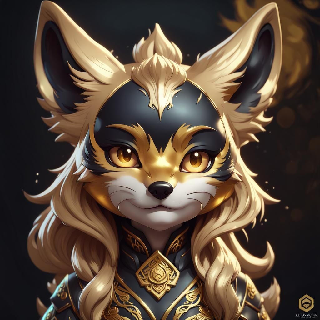 Chibi Black and Gold Kitsune Portrait
