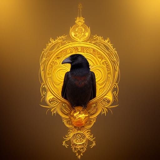 Crow in Golden Crown: Hyperdetailed Concept Art