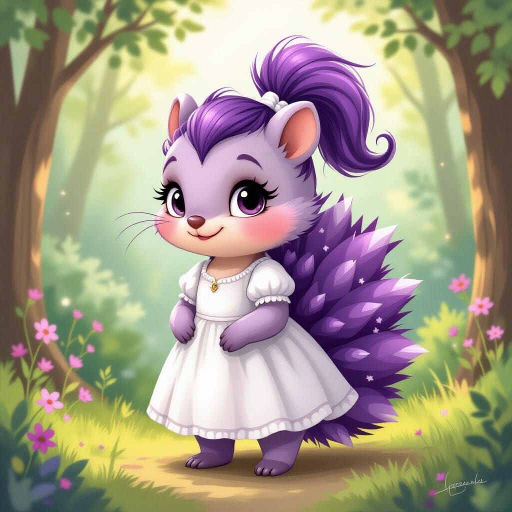 Cute Porcupine Nymph in Whimsical Storybook Style