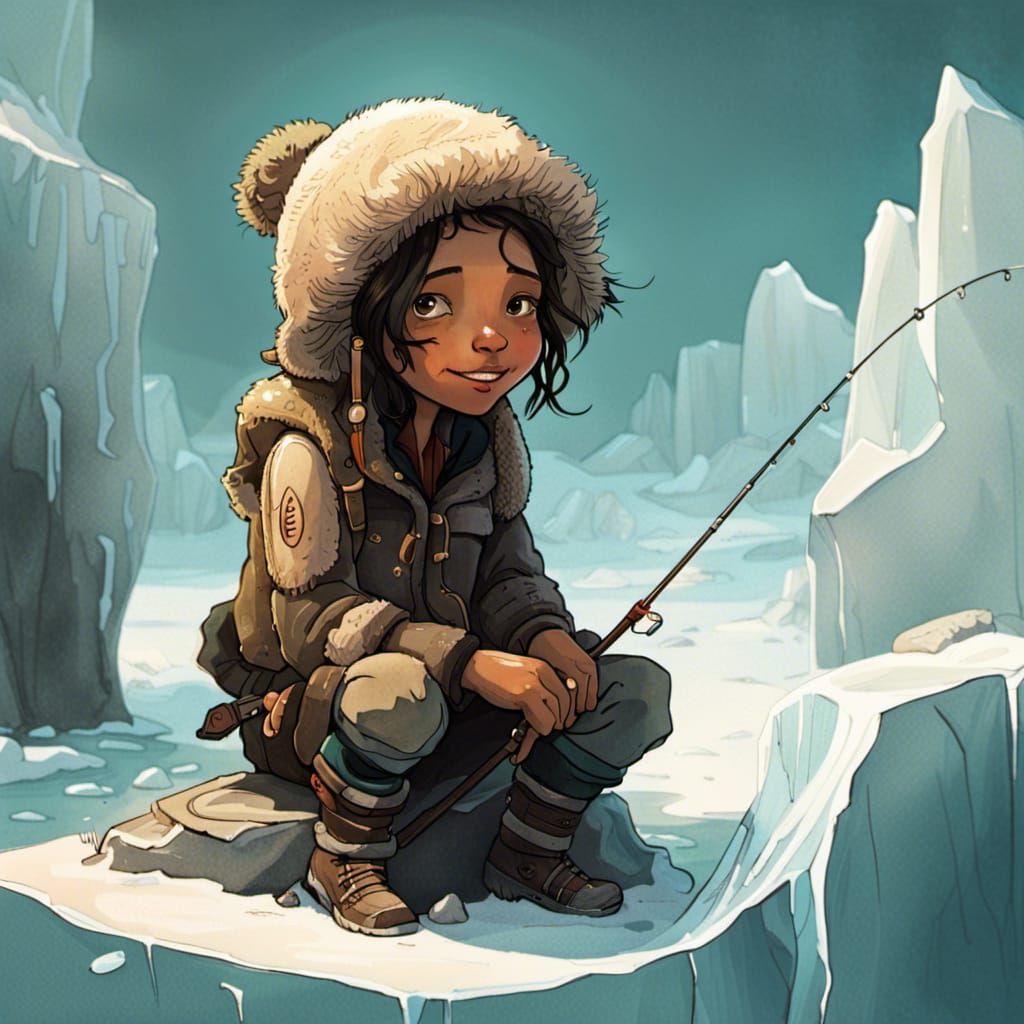 Smiling Inuit Fisherman in Whimsical Style