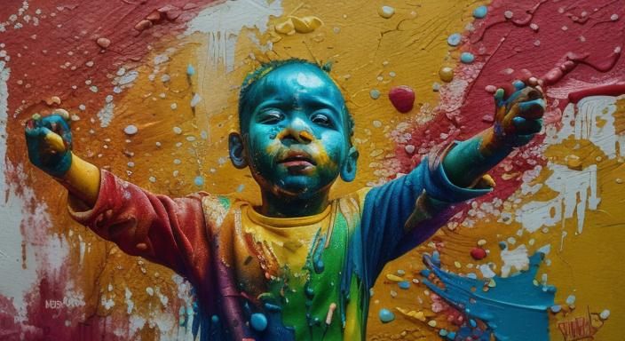 Baby in Street Art Market as Impasto Painting