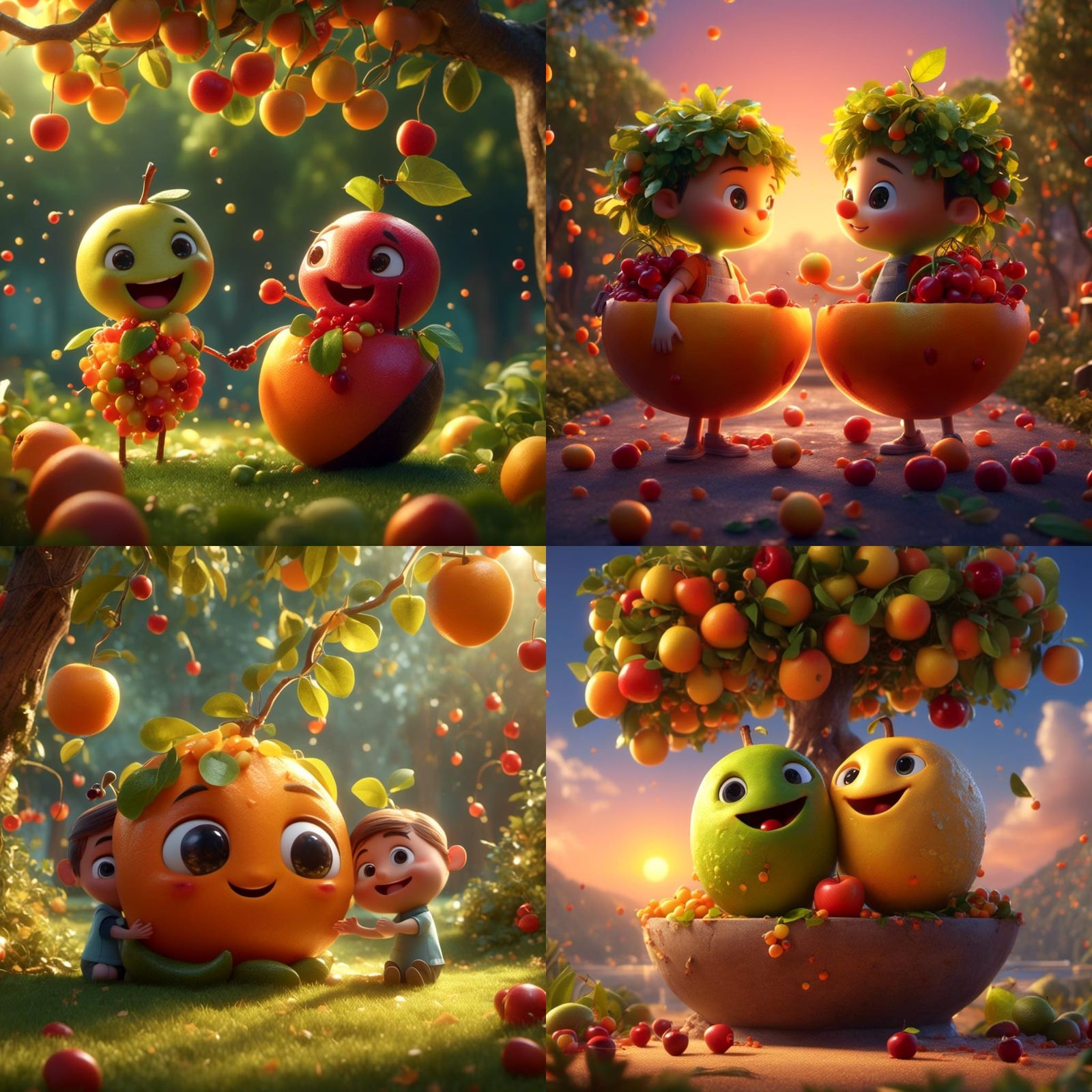 Laughing Fruits Dance in a Sunny Fruit Bowl