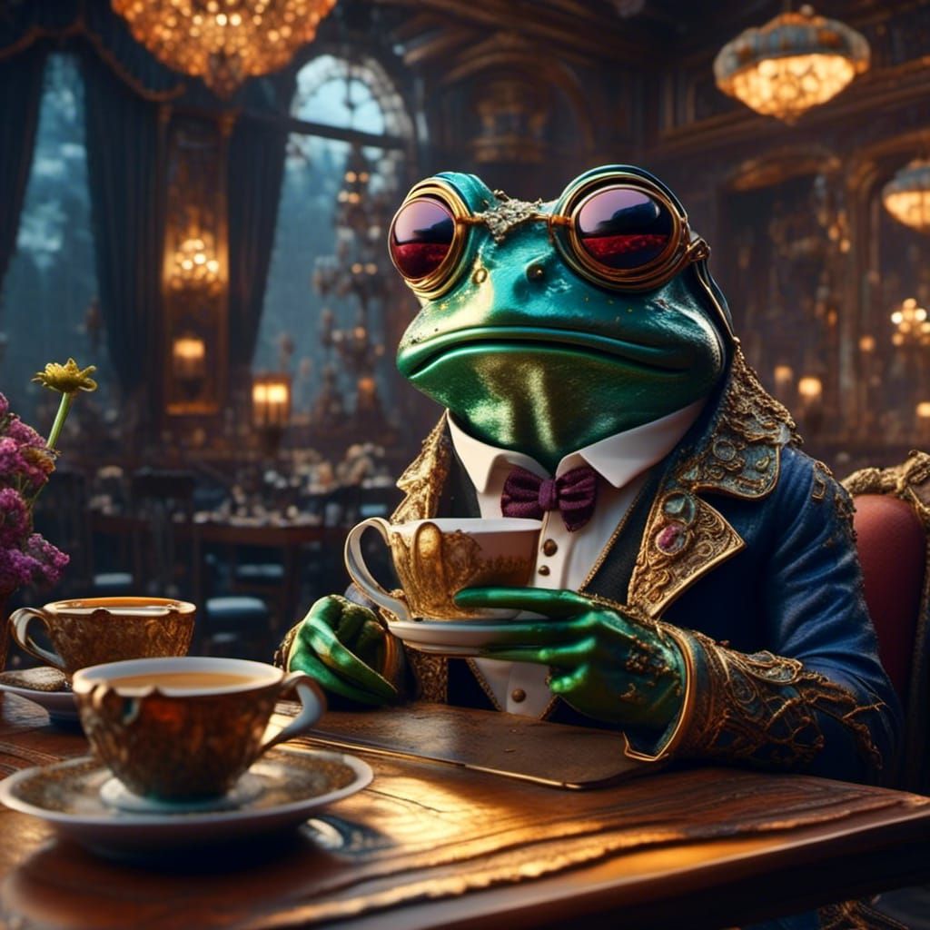 Frog Buying Coffee: Detailed Digital Painting